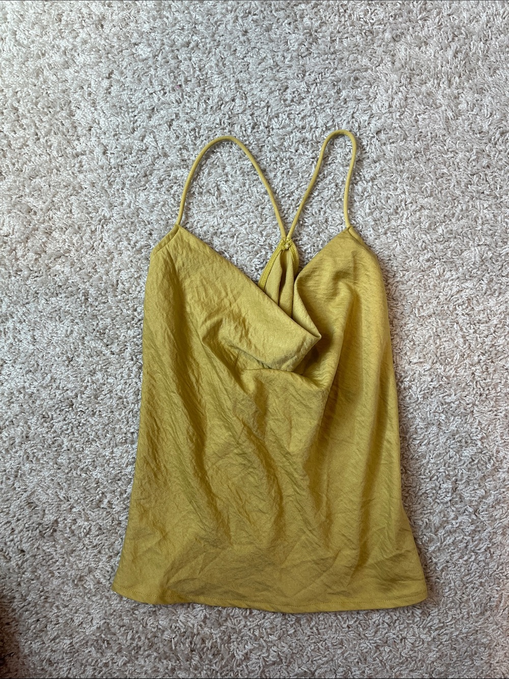 Zara Silk Yellow Spaghetti Strap Camisole with Back Ring